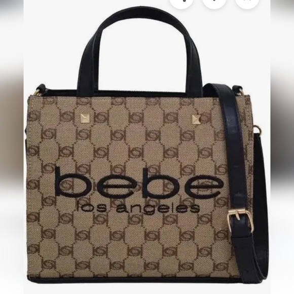 bebe Handbags - Bebe Signature Beige and Black Tote 8x7x3